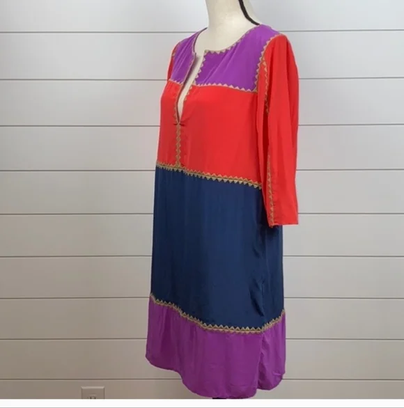 BCBGMaxAzria Color Block Tunic Silk  Dress Multi Colors Medium - Picture 3 of 10